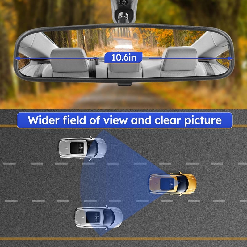 X4XZ 10.6" Rear View Mirror, Interior Rearview Mirror Universal Fit Type, Compatible with Jeep Wrangler Nissan Rogue Altima Toyota Corolla Camry Tacoma Ford F150 Focus Honda Civic Accord and More for car - Image 4